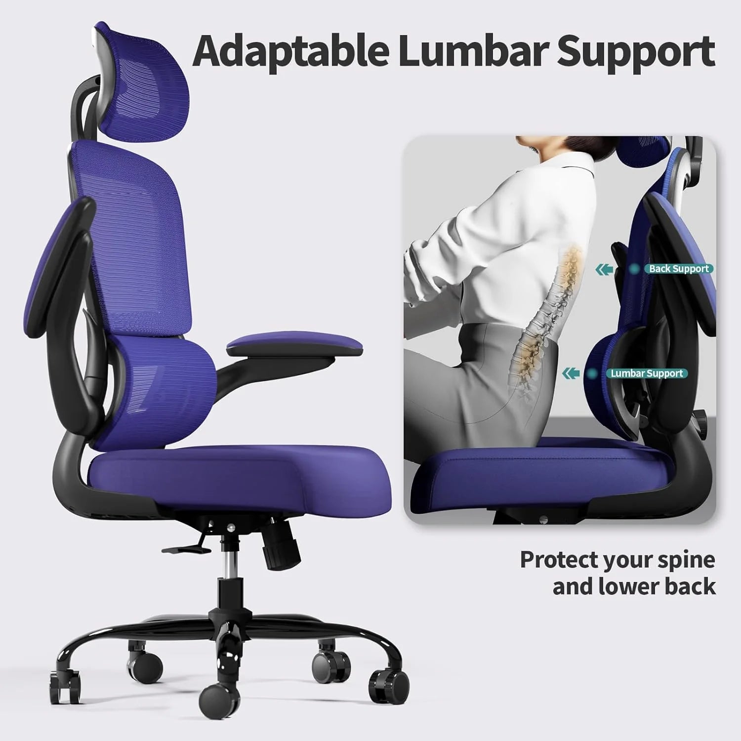 Office Chair Ergonomic Desk Chair, 330 lbs Home Mesh Desk Chair with Wheels, Comfortable Gaming Chair, High Back Office Chair