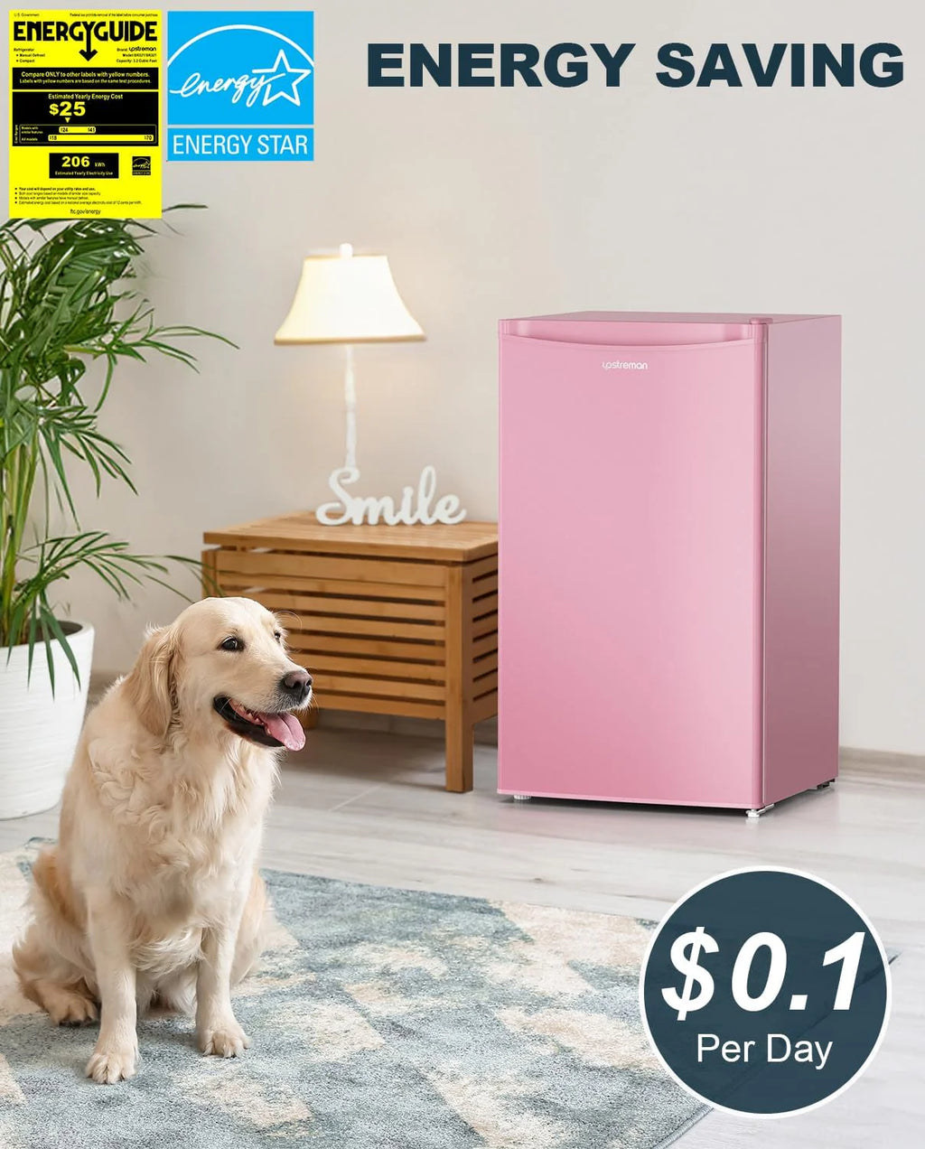 Upstreman 3.2 Cu.Ft Mini Fridge with Freezer, Single Door Mini Fridge, Dorm Fridge, Adjustable Thermostat, Mini Refrigerator