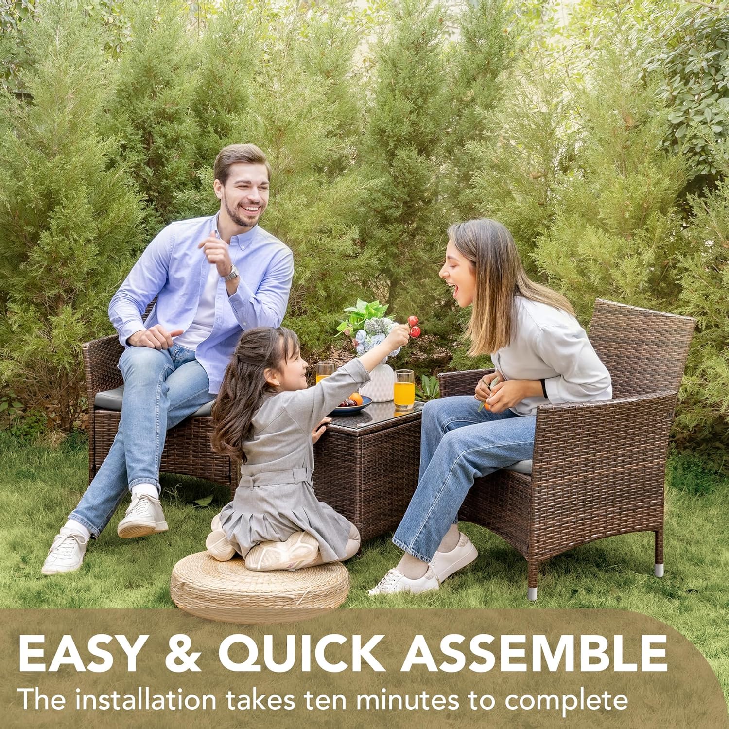 Devoko Patio Porch Furniture Sets 3 Pieces PE Rattan Wicker Chairs Outdoor Garden Furniture Sets