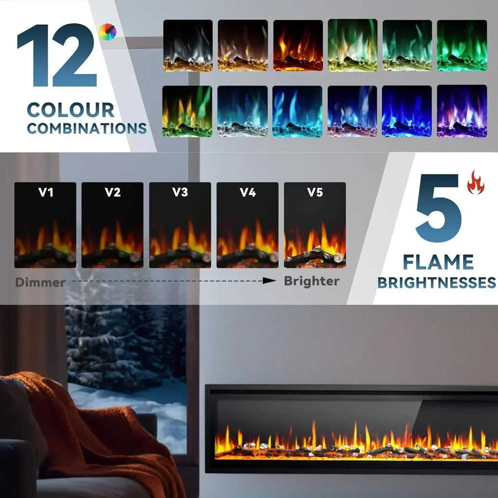 EUHOMY 50 Inch Electric Fireplace Wall Recessed Adjustable Flame Color Fireplace Heater