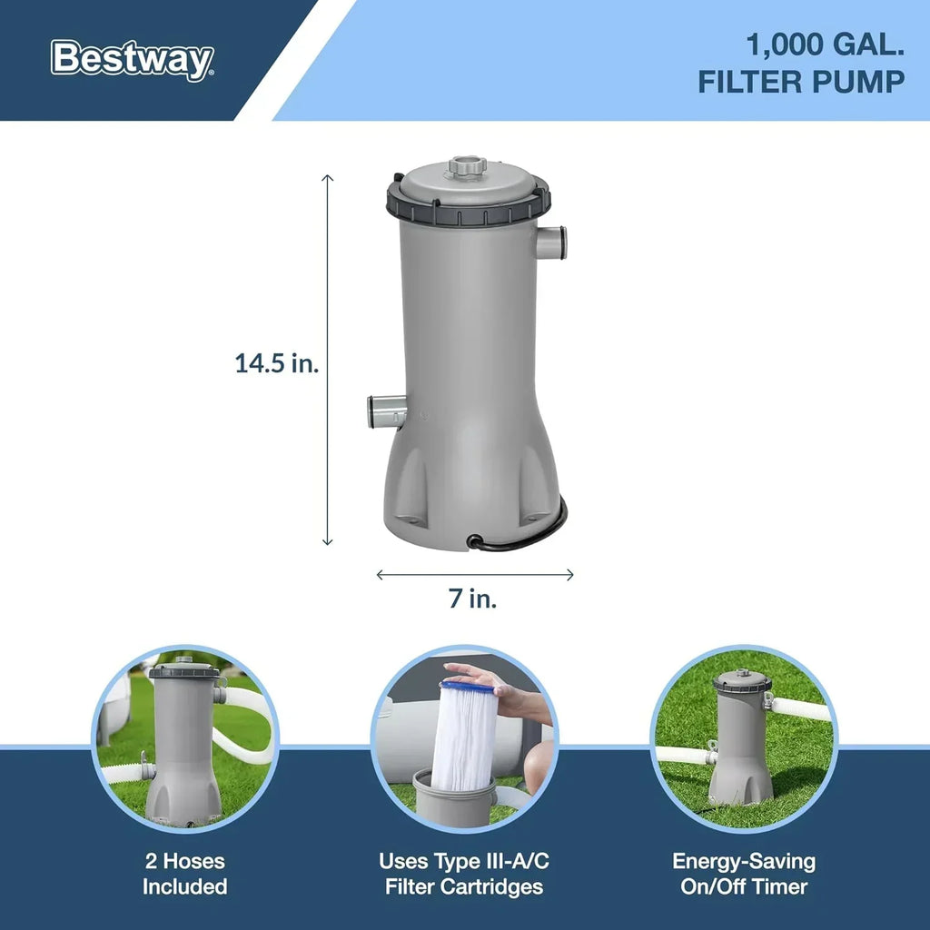 Power Steel Round Above Ground Outdoor Backyard Swimming Pool Set 1,000 GPH Filter Pump