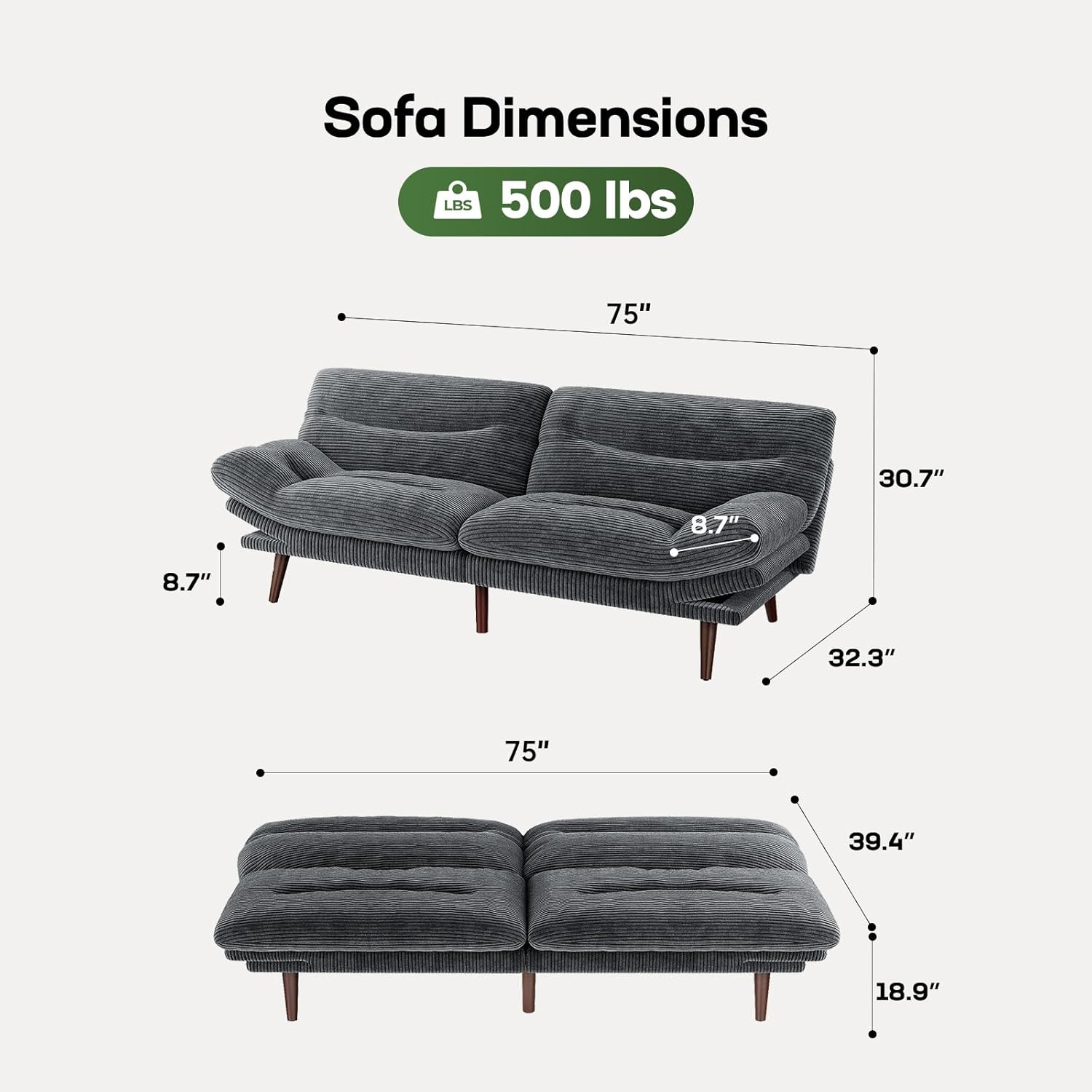 Futon Sofa Bed Futon Sofa Adjustable Back Armrests Converts to Small Sleeper Sofa Bed