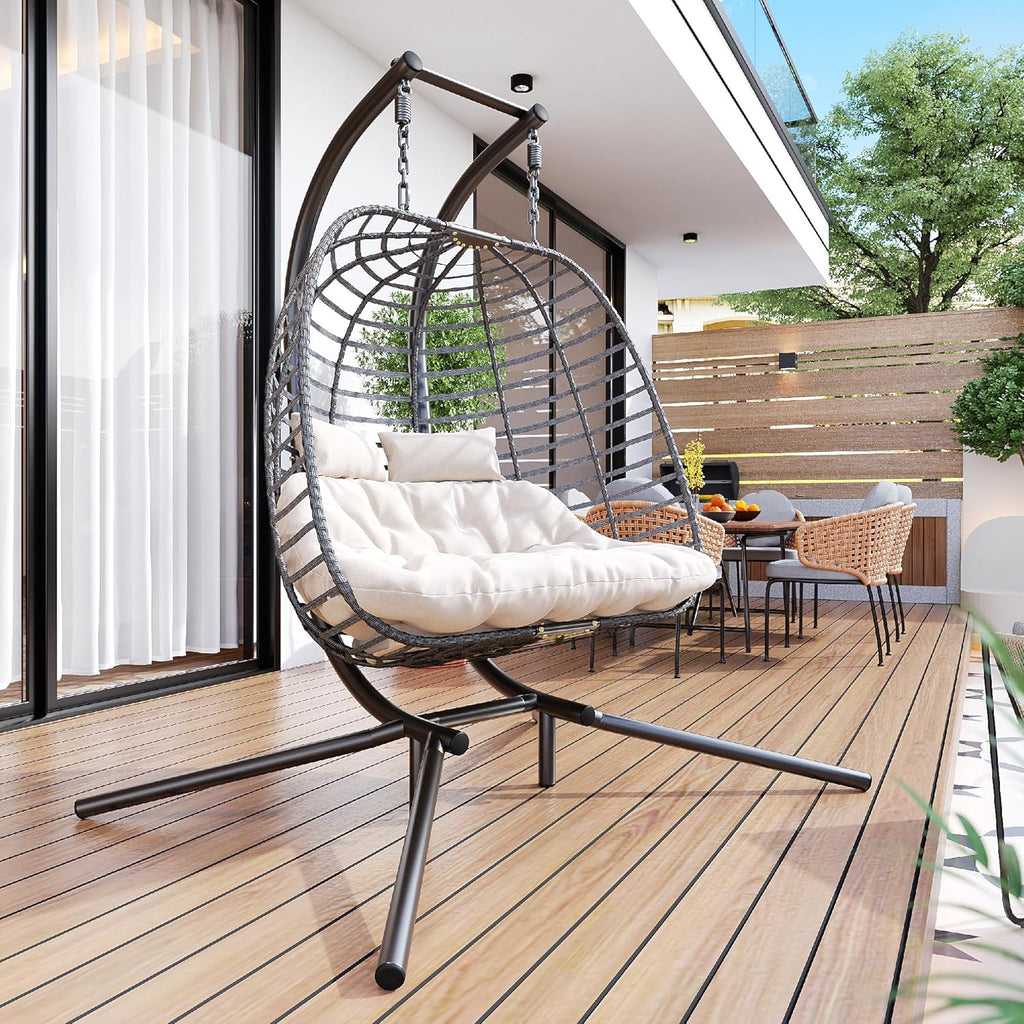 HWB Hanging Egg Chair Patio Wicker Hammock Egg Swing Chair with Cushion for Bedroom