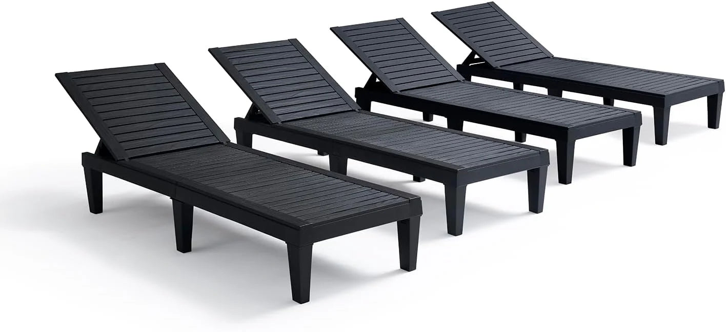 Nestl Patio Chairs Black Chaise Lounge Chair Outdoor 5-Position Adjustable Sun Tanning Chair