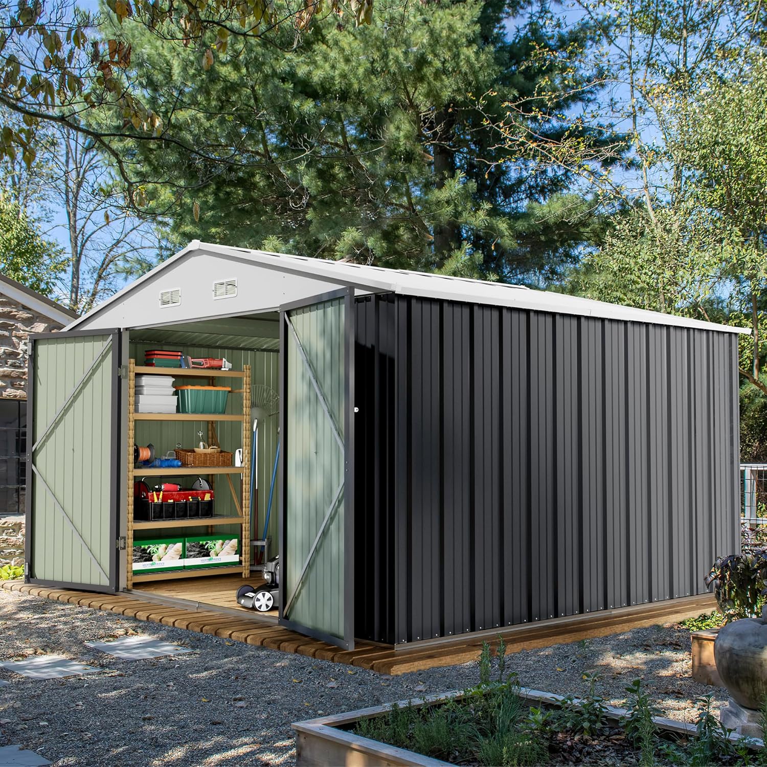 Devoko Outdoor Storage Shed Lockable Metal Garden Shed Steel Anti-Corrosion Storage House