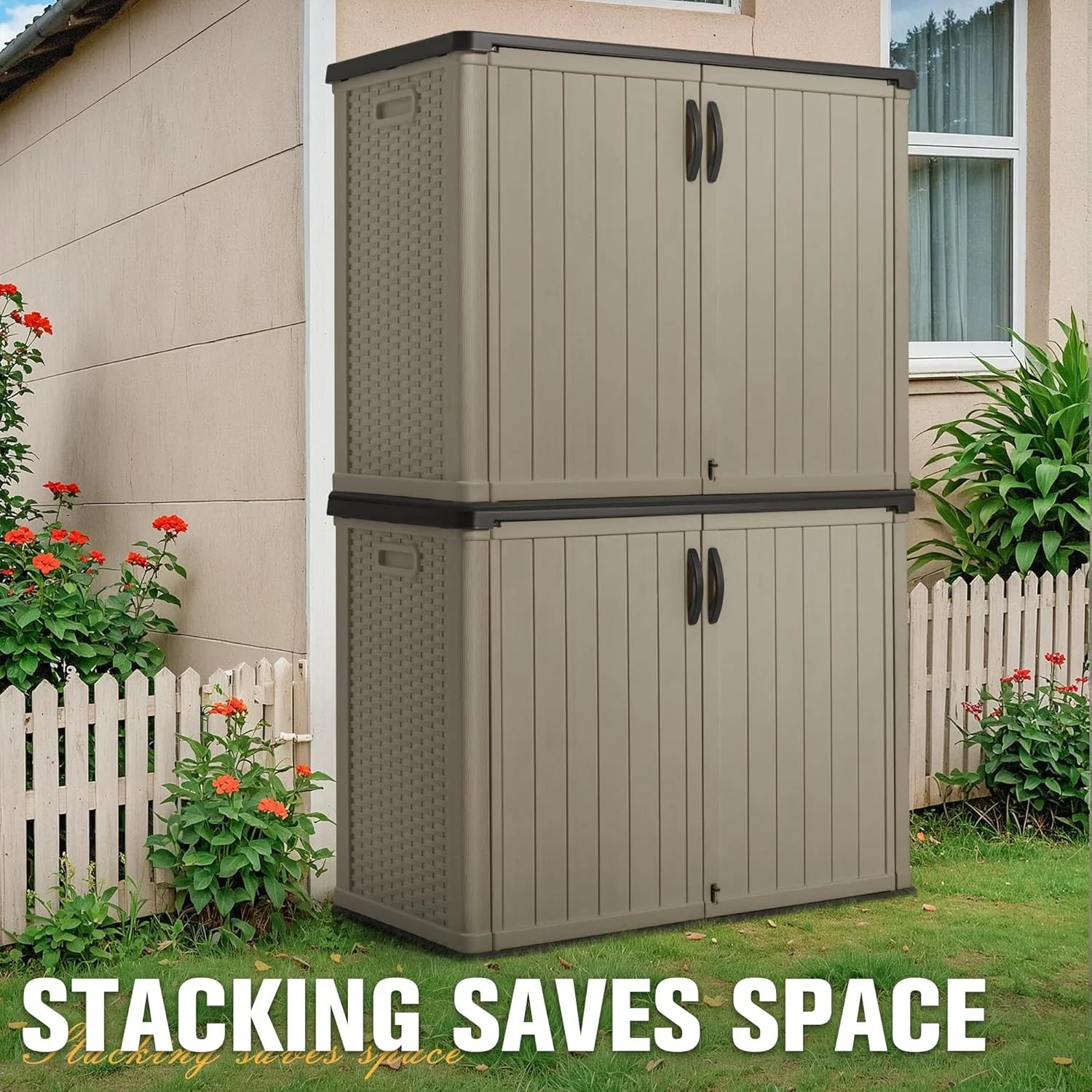 Greesum Outdoor Horizontal Storage Shed 27 Cu.ft Resin Large Storage Box for Garden Patio
