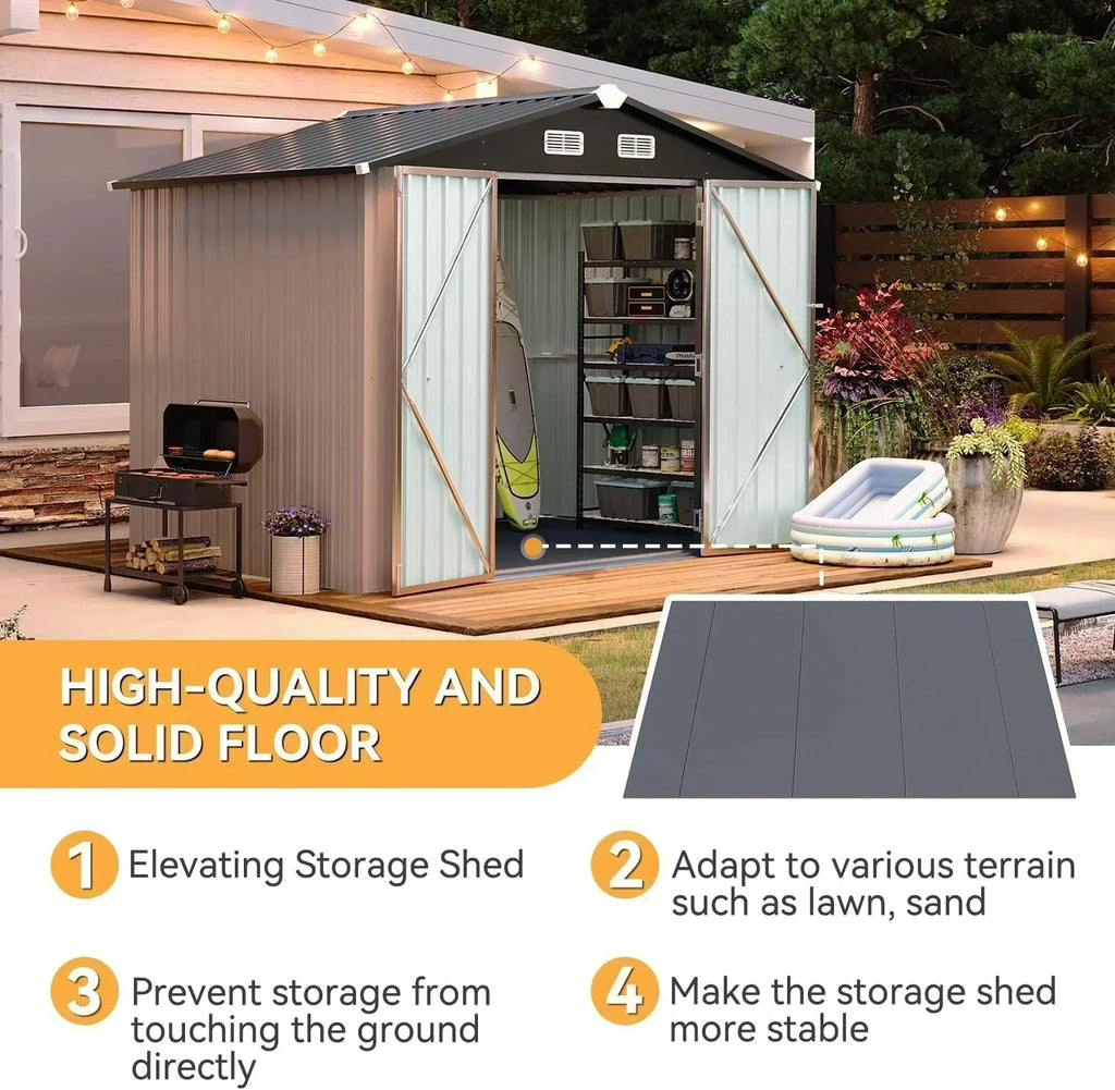 Aoxun 7.4x5.3FT Shed with Floor Galvanized Steel Outdoor Storage Shed Metal Garden Shed