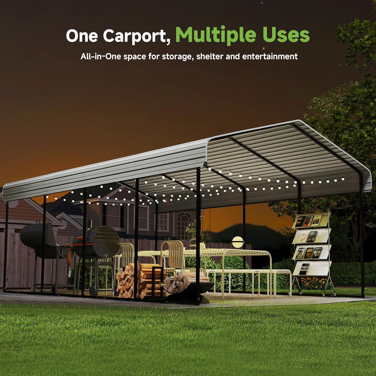 10'x15' Heavy Duty Metal Carport Outdoor Garage Car Shelter Shade with Heavier Frame