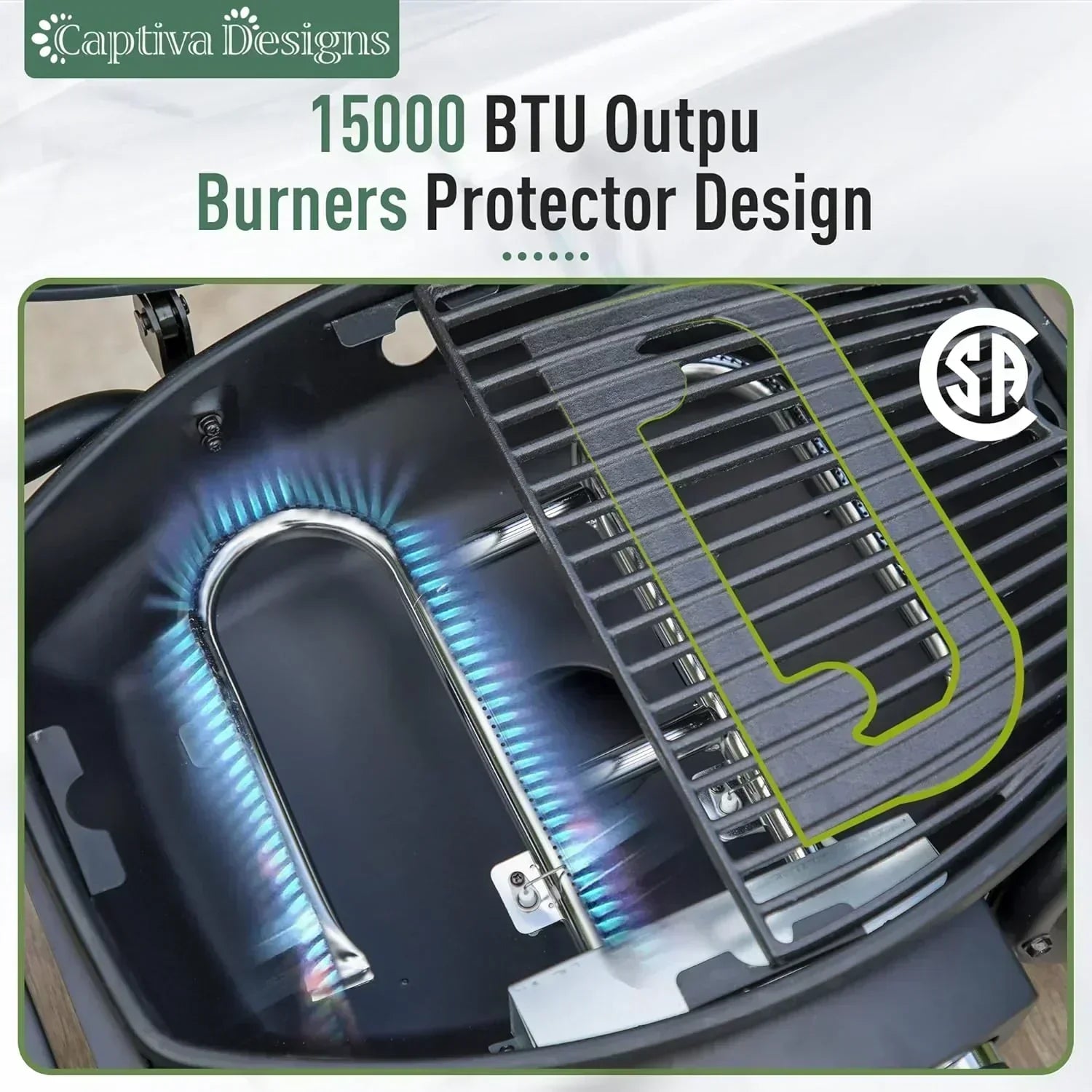 Captiva Designs 4-Burner Propane Gas BBQ Grill Side Burner Porcelain-Enameled Cast Iron Grates