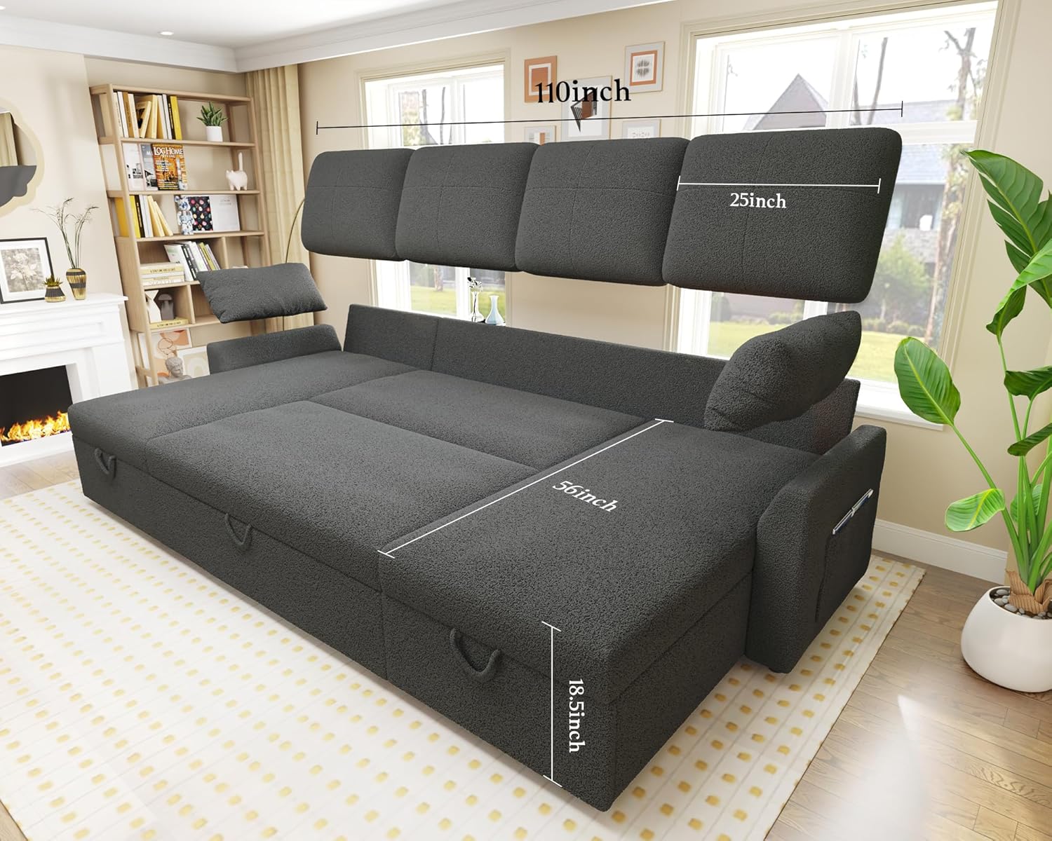 VanAcc Sofa Bed Sleeper Sofa with Storage Chaise 2 in 1 Pull Out Couch Living Room