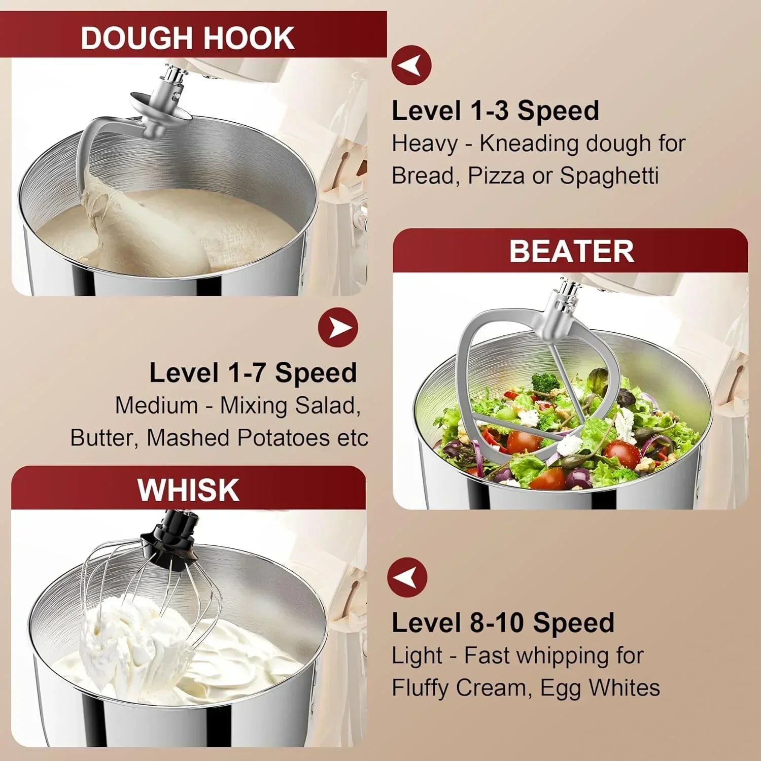 10-Speed Stand Mixer with 8-in-1 Splash Guard Tilt Head 6-Quart Stainless Steel Bowl