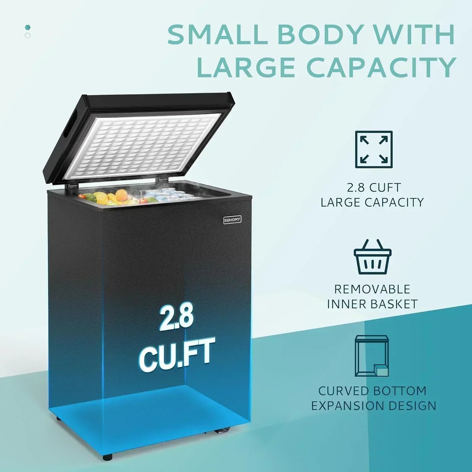 EUHOMY 3.5 Cu.Ft Chest Freezer with Removable Basket Small Deep Freezer Adjustable 7 Thermostat