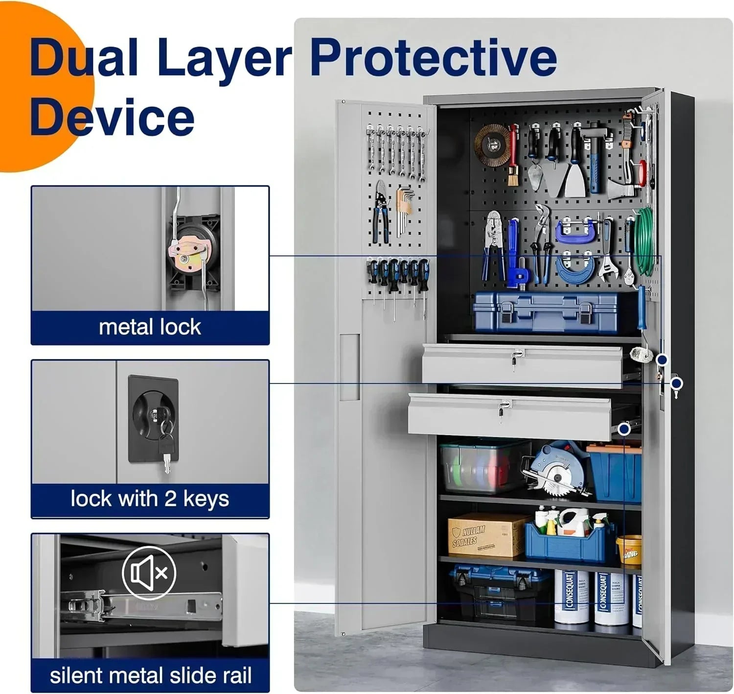 Yizosh Metal Garage Storage Cabinet with Locking Doors Heavy Duty Steel Tool Cabinet