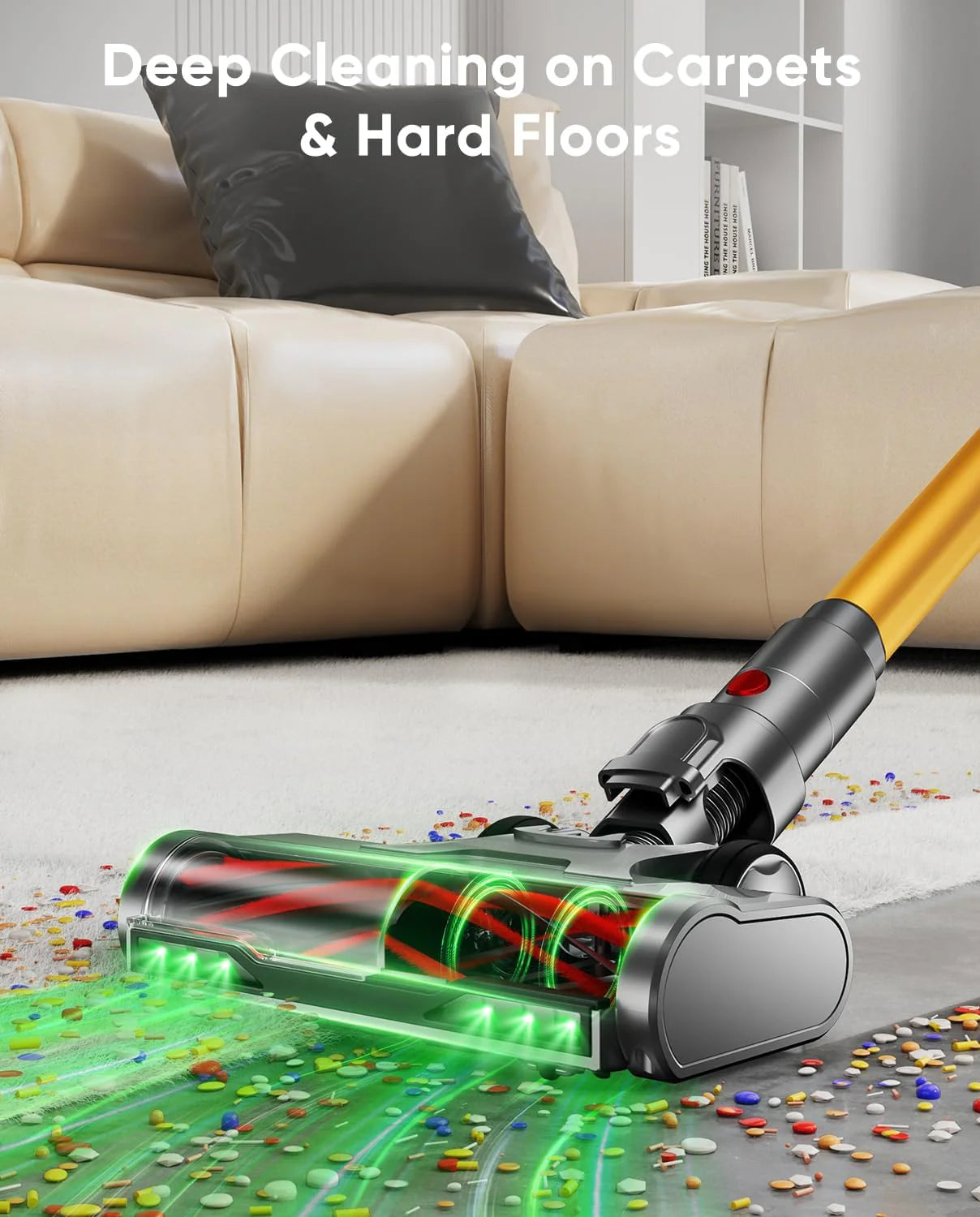 Cordless Vacuum Cleaner, 650W/55KPA/70 Mins Vacuum Cleaners for Home with Self-Standing, Anti-Tangle Brush, Smart Display and 1.8L Cup Cordless Stick Vacuum Cleaner for Pet Hair/Carpets
