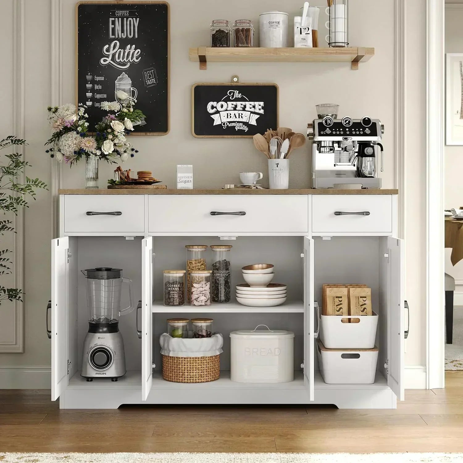 Sideboard with drawers large 55-inch sideboard modern farmhouse wood kitchen dining table