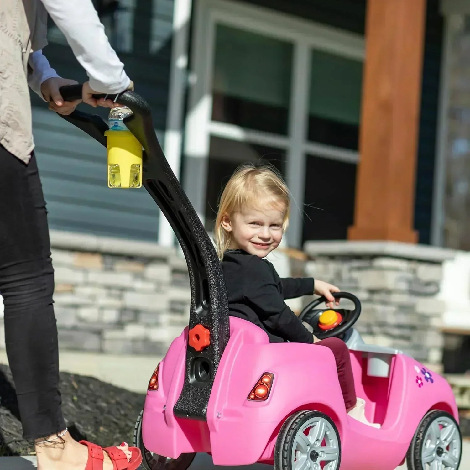 Step2 Whisper Ride II Ride On Push Toy Car Pink Ride On Car with Included Seat Belt Easy Storage