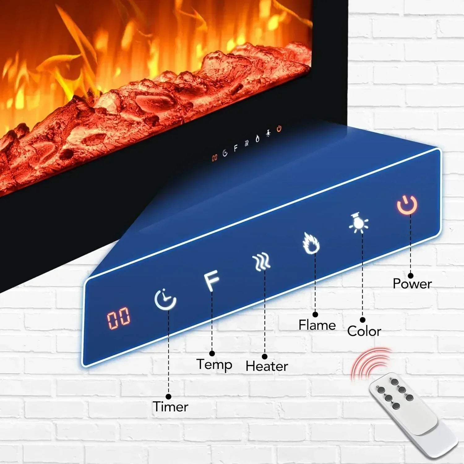 EUHOMY 50 Inch Electric Fireplace Wall Recessed Adjustable Flame Color Fireplace Heater
