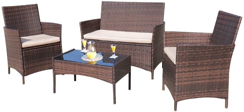 4 piece outdoor patio furniture set rattan chair wicker set