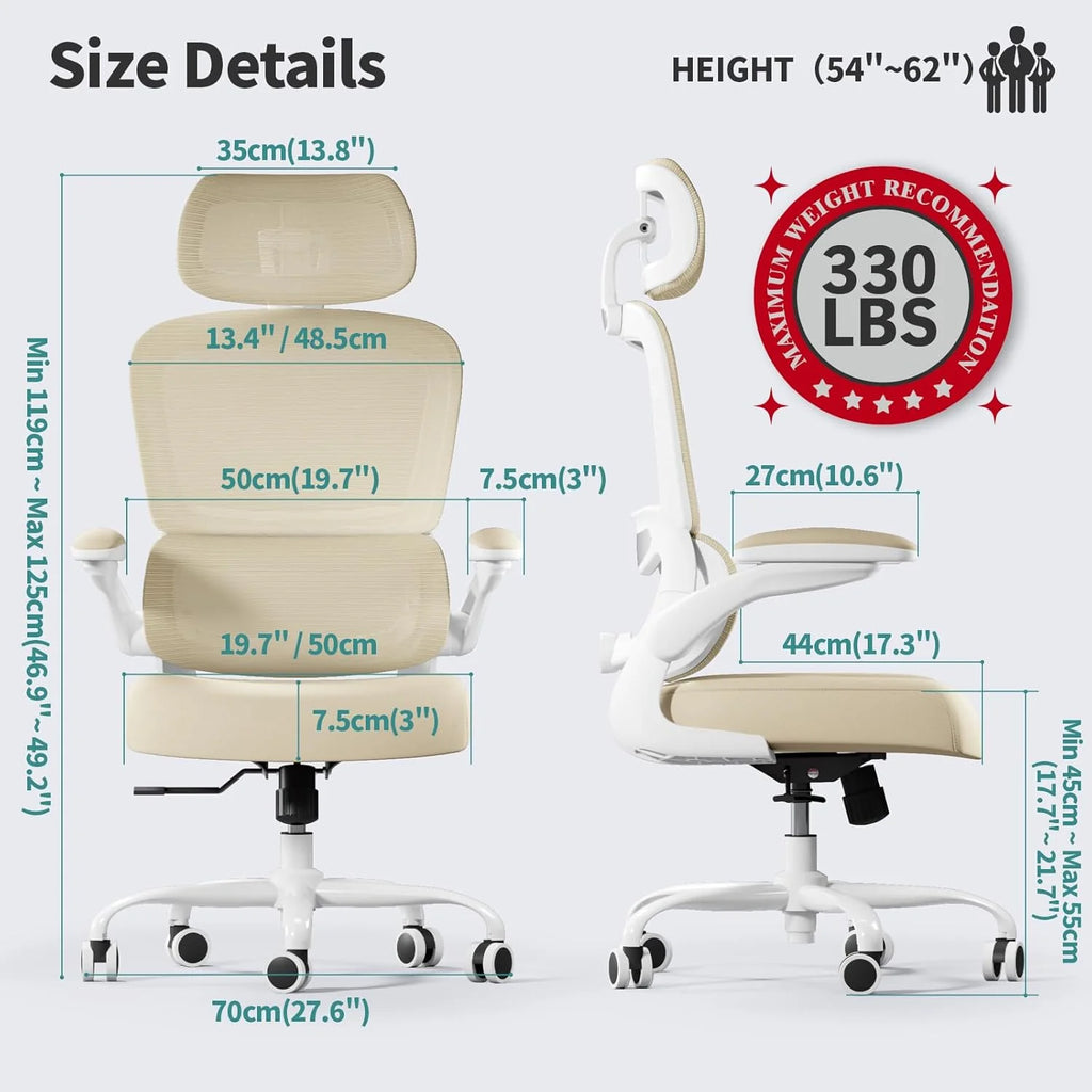 Office Chair Ergonomic Desk Chair, 330 lbs Home Mesh Desk Chair with Wheels, Comfortable Gaming Chair, High Back Office Chair