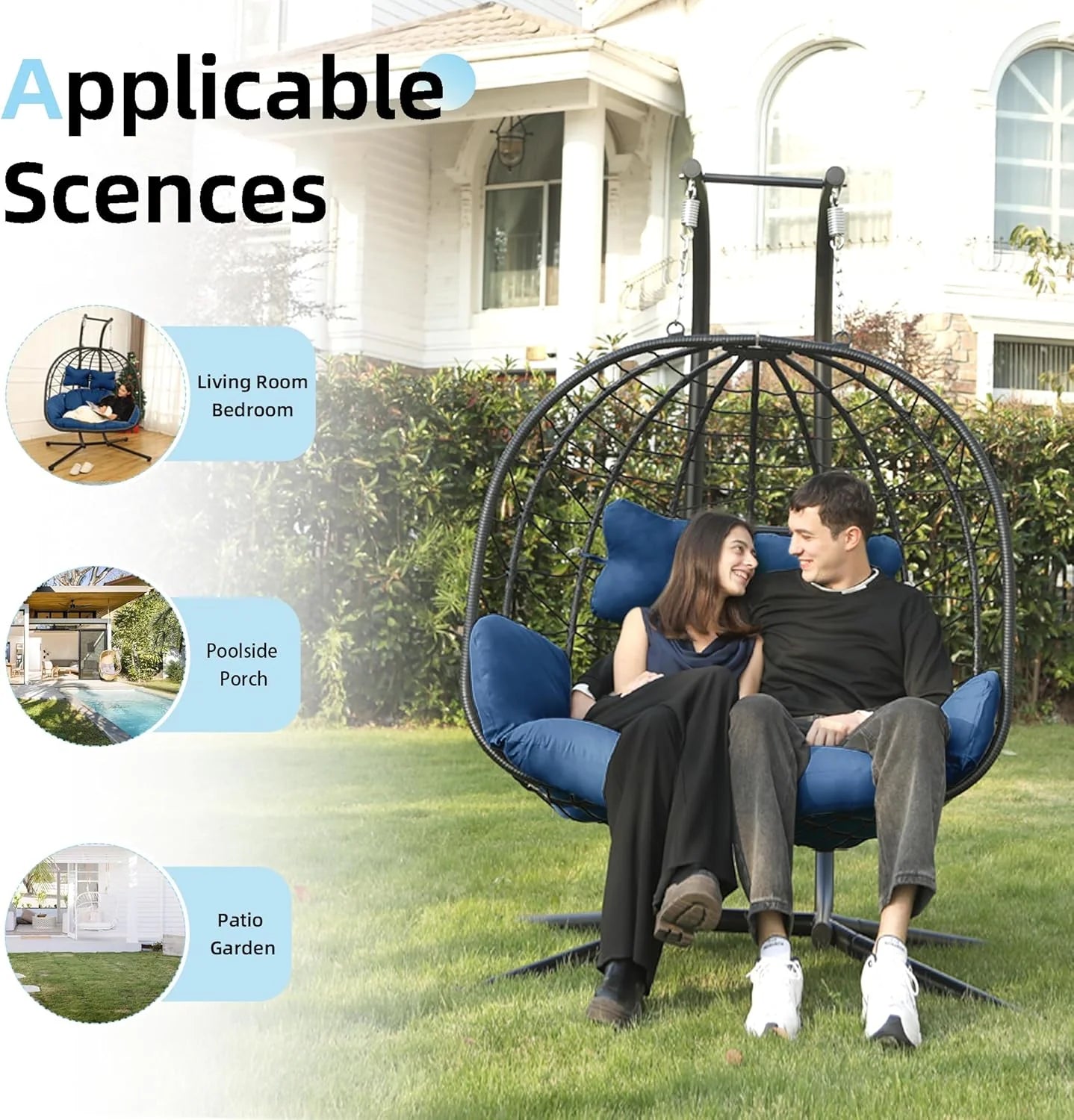 Double Egg Chair Hammock Swing Chair Foldable Hanging Loveseat UV Resistant Cushions