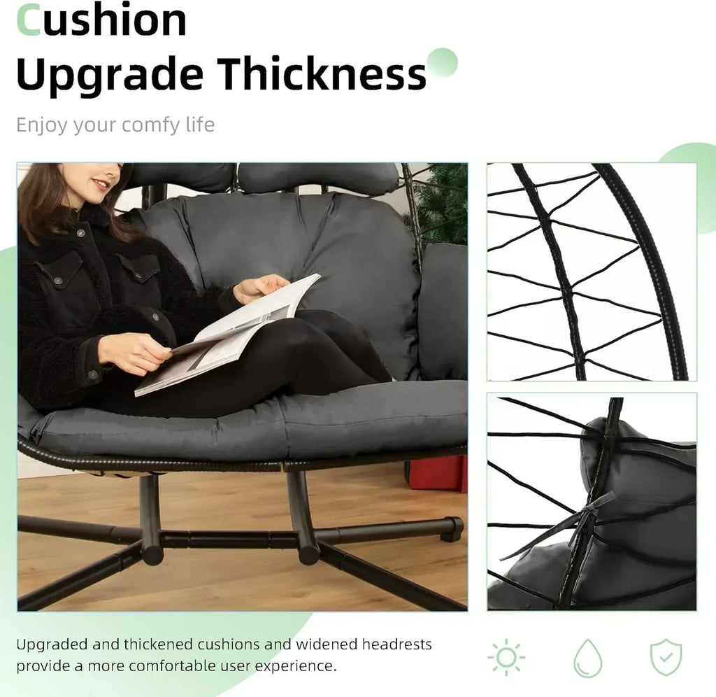 Double Egg Chair wth Stand Hammock Swing Chair Foldable Hanging Loveseat UV Resistant