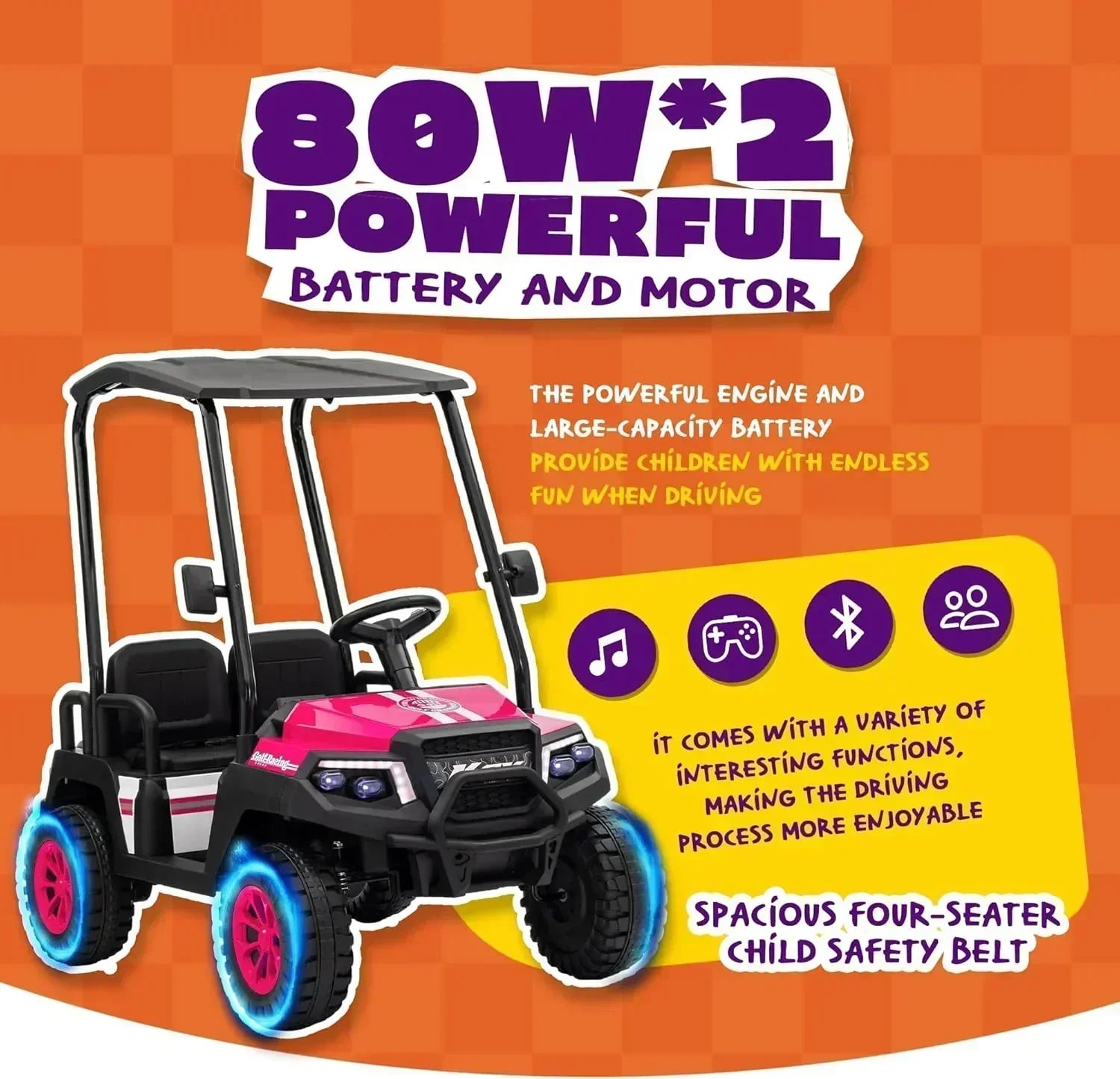 24V 7AH Children's Golf Cart with Remote Control Removable Awning 4-Wheel Spring Suspension