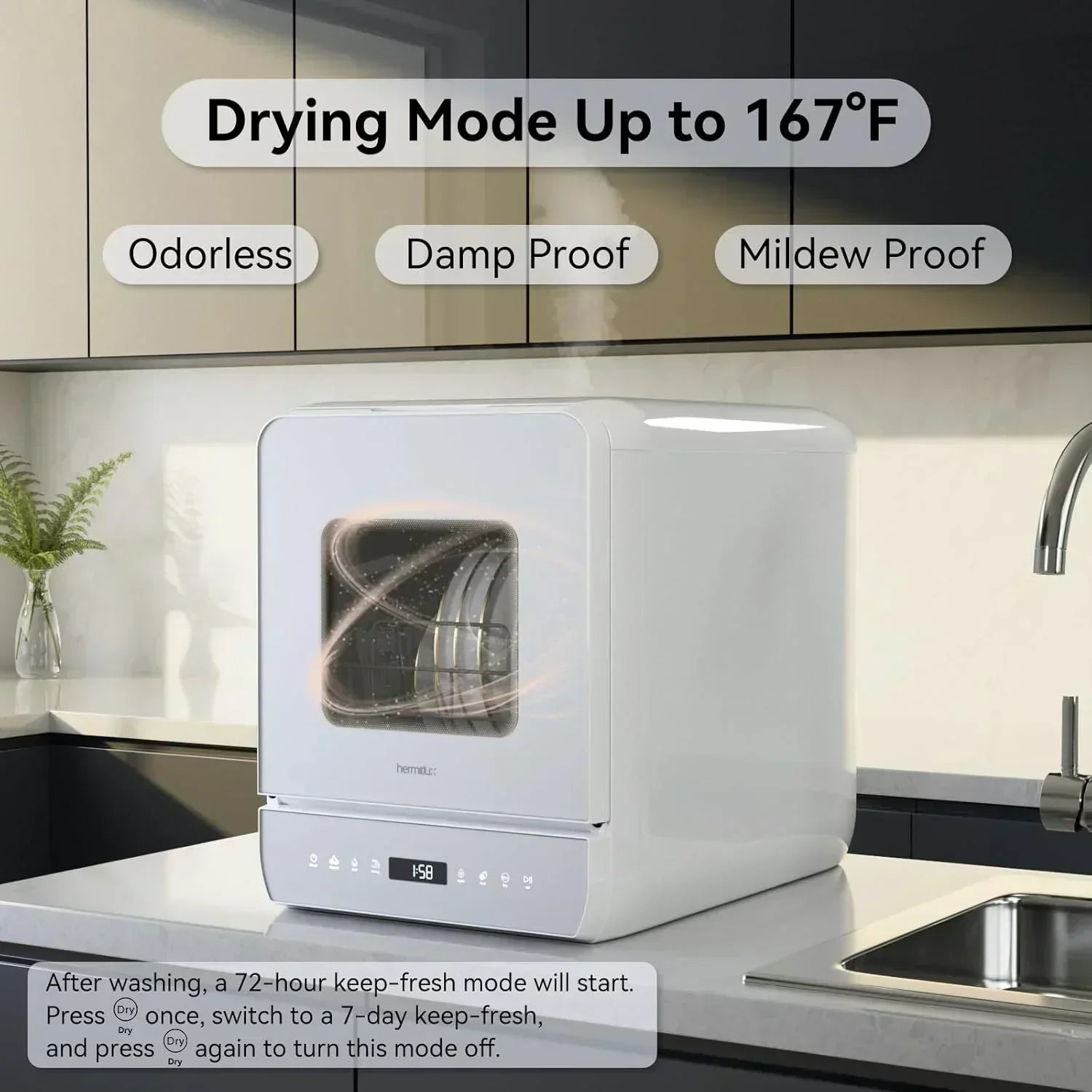 Hermitlux tabletop dishwasher 7 wash programs portable mini dishwasher