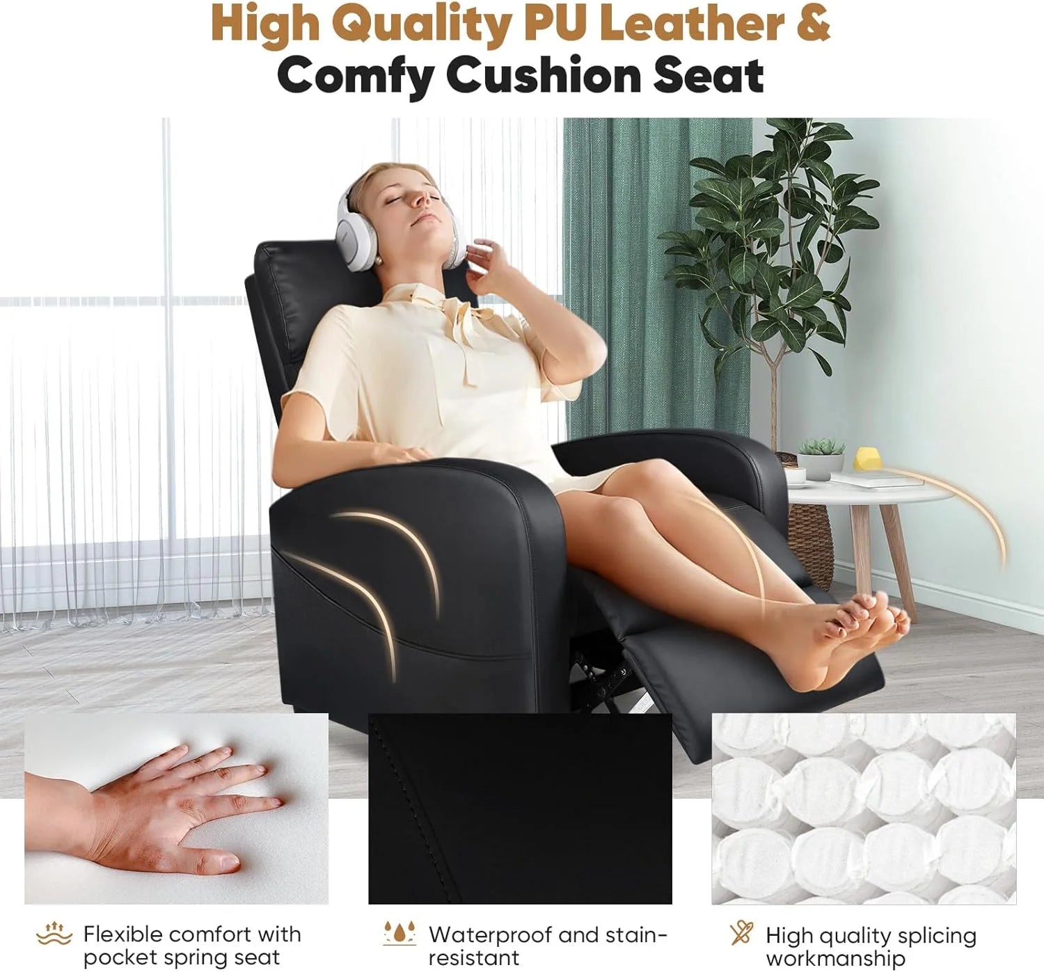DUMOS Recliner Chair for Adults, Massage Reclining Chair for Living Room, Adjustable Home Theater Seating Single Sofa with Padded Seat Backrest and Footrest, Linen, Grey
