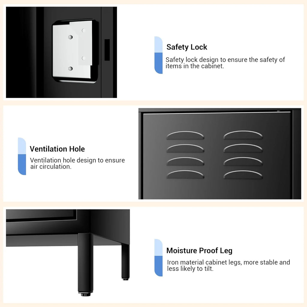 GAOMON Locker for Employees, 6 Doors Locker Cabinet with Hooks, Storage Locker for Home, Office, Gym, School, Assembly Required, Black
