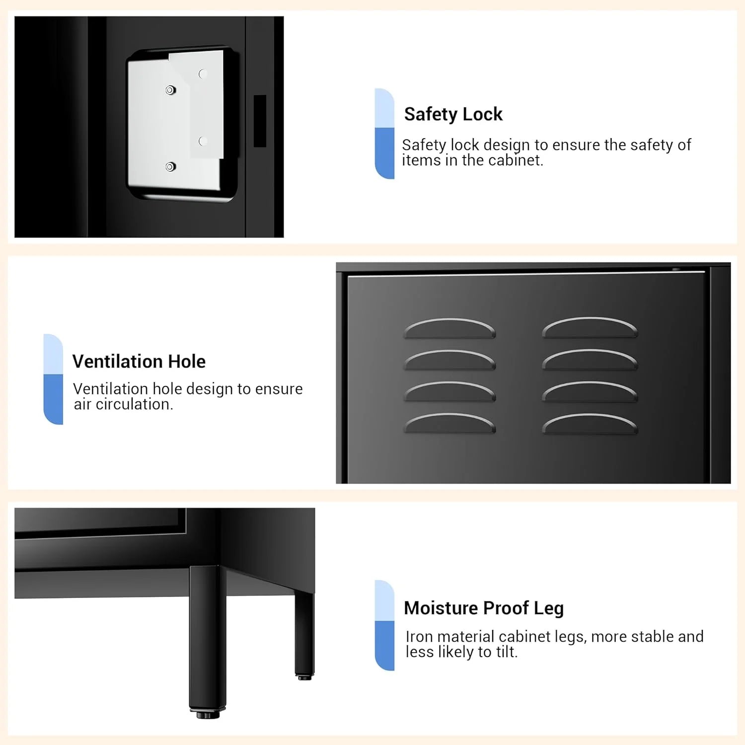 GAOMON Locker for Employees, 6 Doors Locker Cabinet with Hooks, Storage Locker for Home, Office, Gym, School, Assembly Required, Black