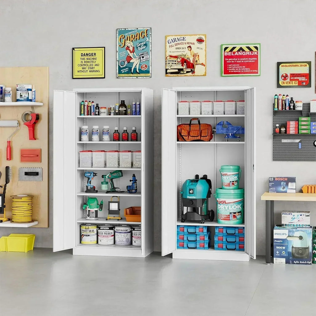 Metal Storage Cabinet with 2 Doors and 6 Shelves Black Metal Cabinet Garage Storage Cabinet