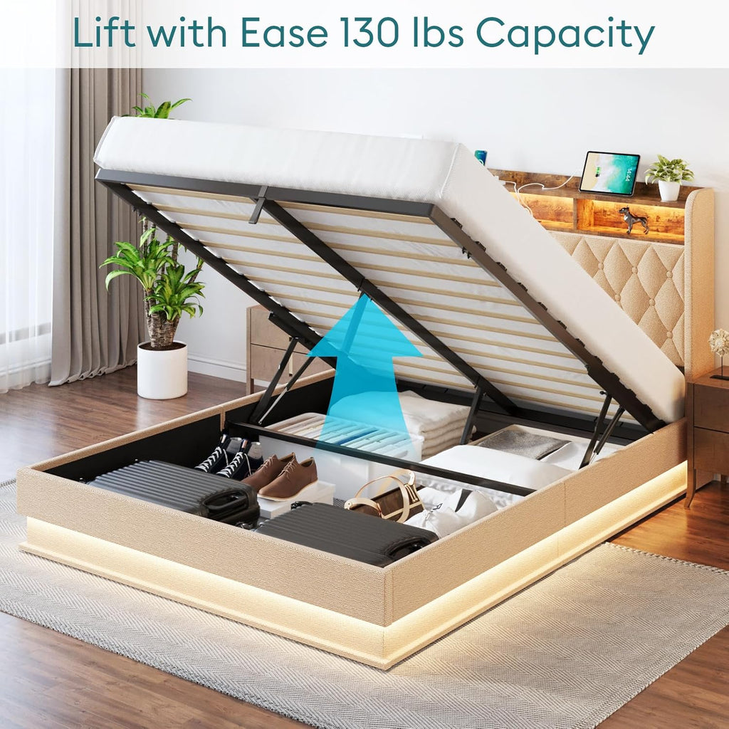 Queen Bed Frame Storage Lift Up Queen Size Bed Frame Headboard Upholstered Platform Bed