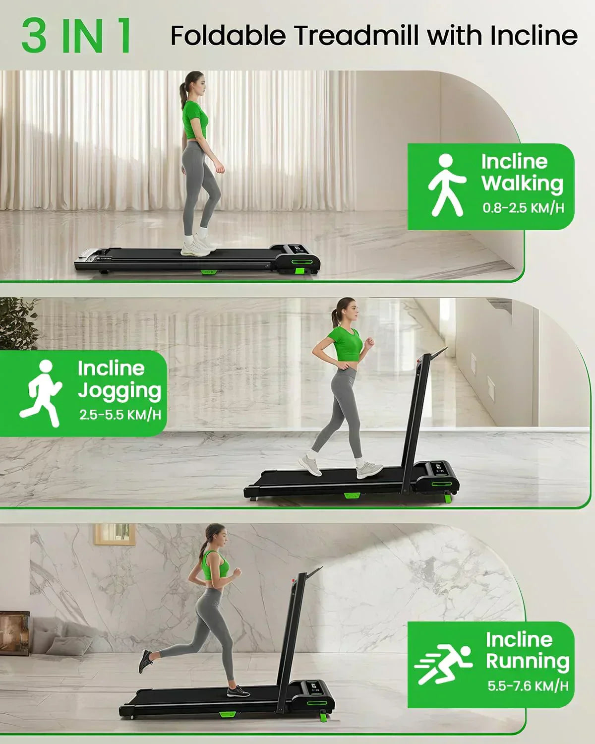 Akluer Inclined Home Treadmill 2.5 HP Small Under-Desk Treadmill Remote Control LED Display