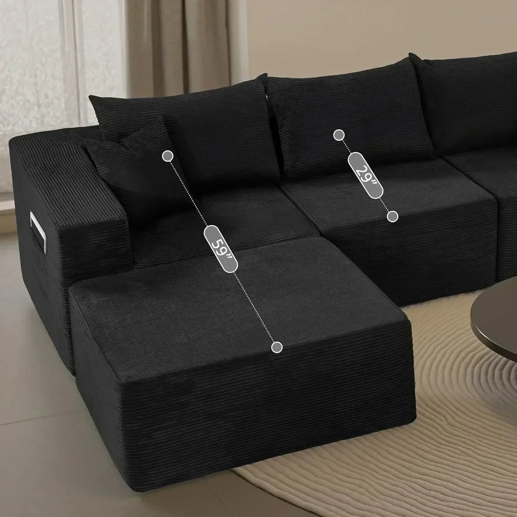 Cloud sofa with L-shaped lounge chair modern modular sofa with deep seats