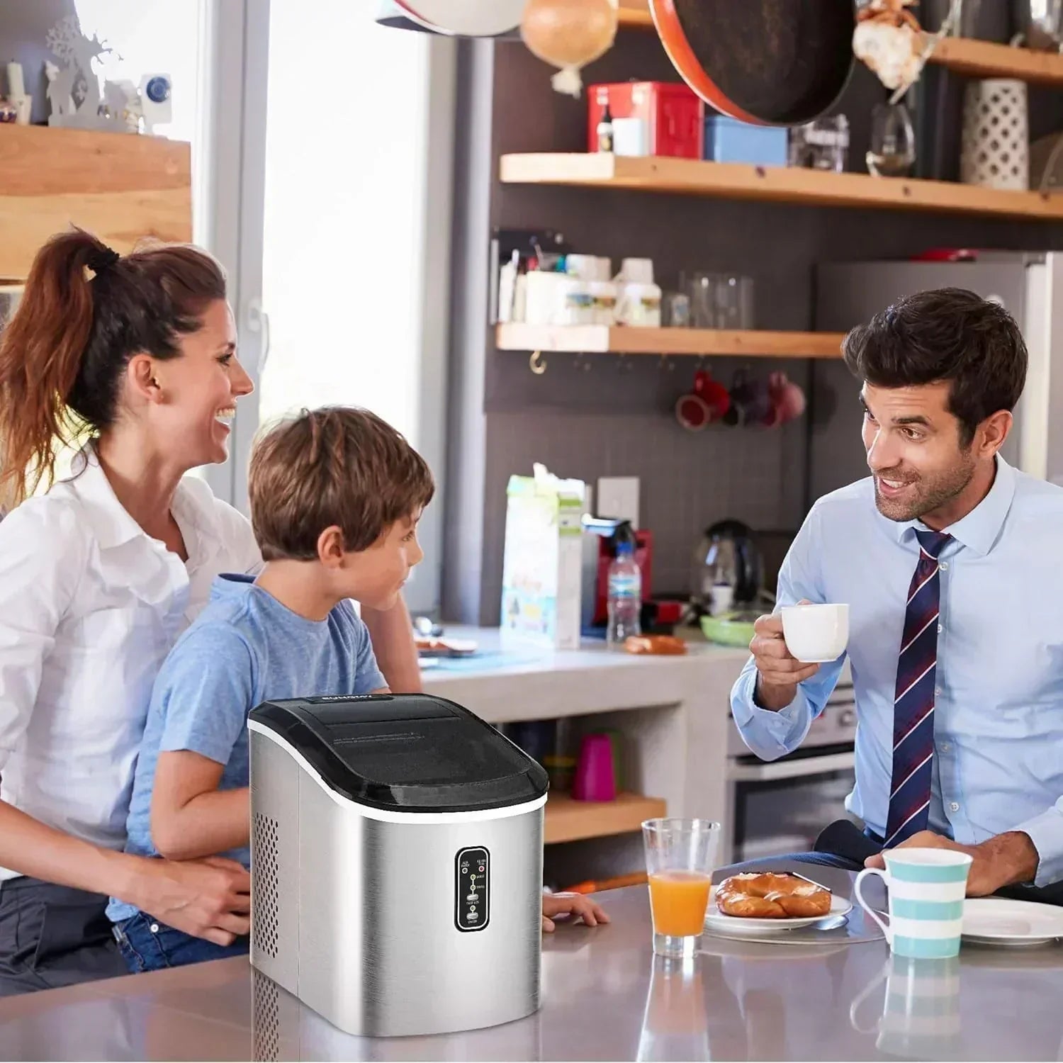 EUHOMY Nugget Ice Maker Countertop with Handle Ready 34lbs Per Day Removable Top Cover