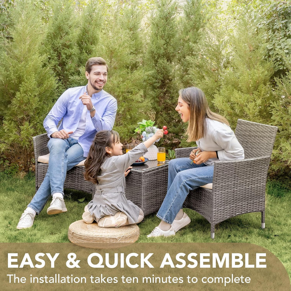 Devoko Patio Porch Furniture Sets 3 Pieces PE Rattan Wicker Chairs Outdoor Garden Furniture Sets