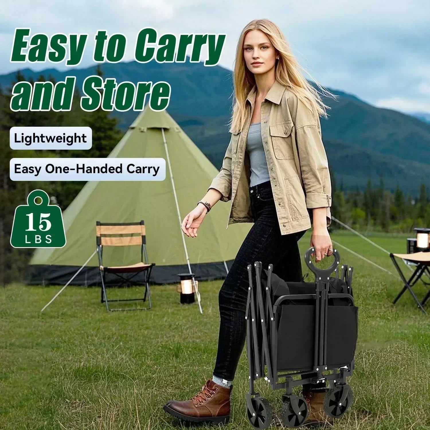 Foldable 4-wheel cart foldable 37 inches long 480 lb capacity heavy-duty beach cart