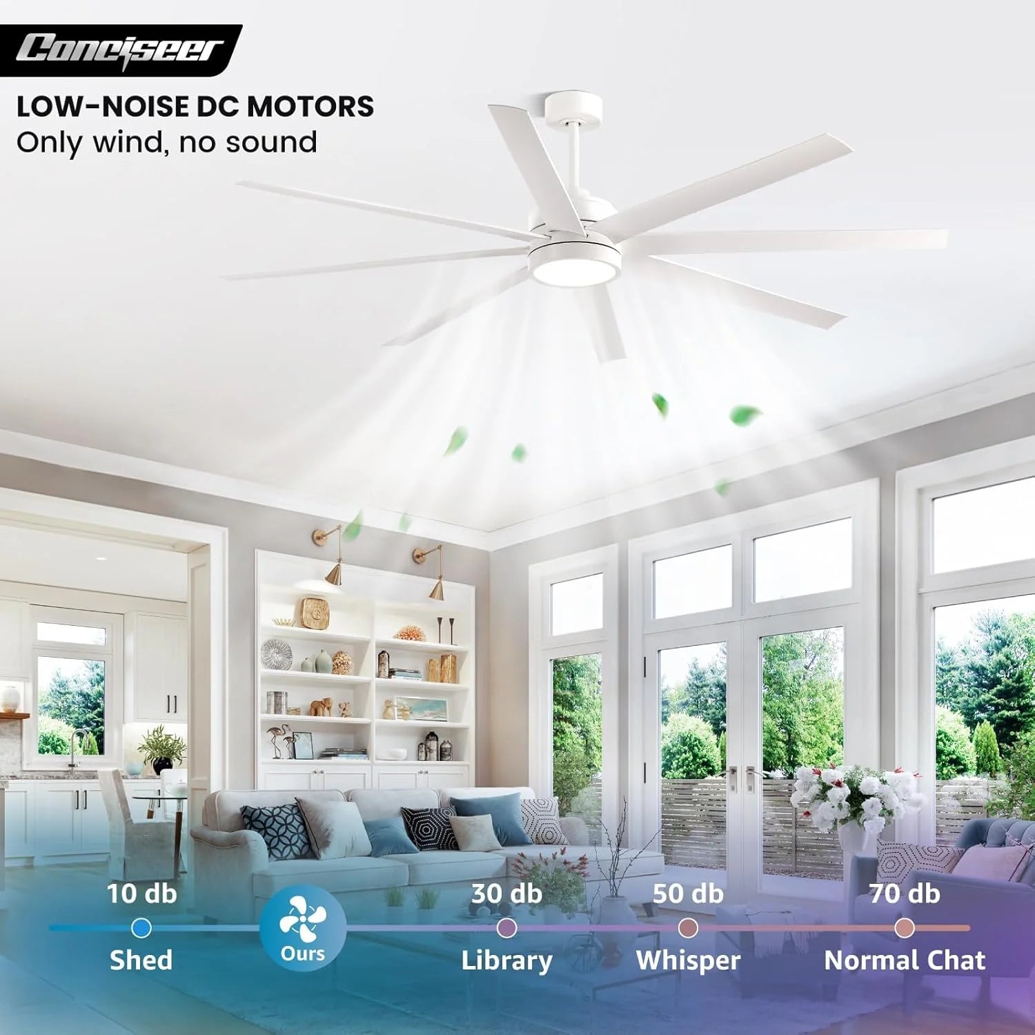 Modern Ceiling Fans with Lights, 72 Inch Ceiling Fan with Light and Remote, Bedroom Living Room Library Cafe Outdoor/Industrial,24W 3CCT Dimmable, 8 Blades 6 Speed Reversible Quiet DC Motor, Black