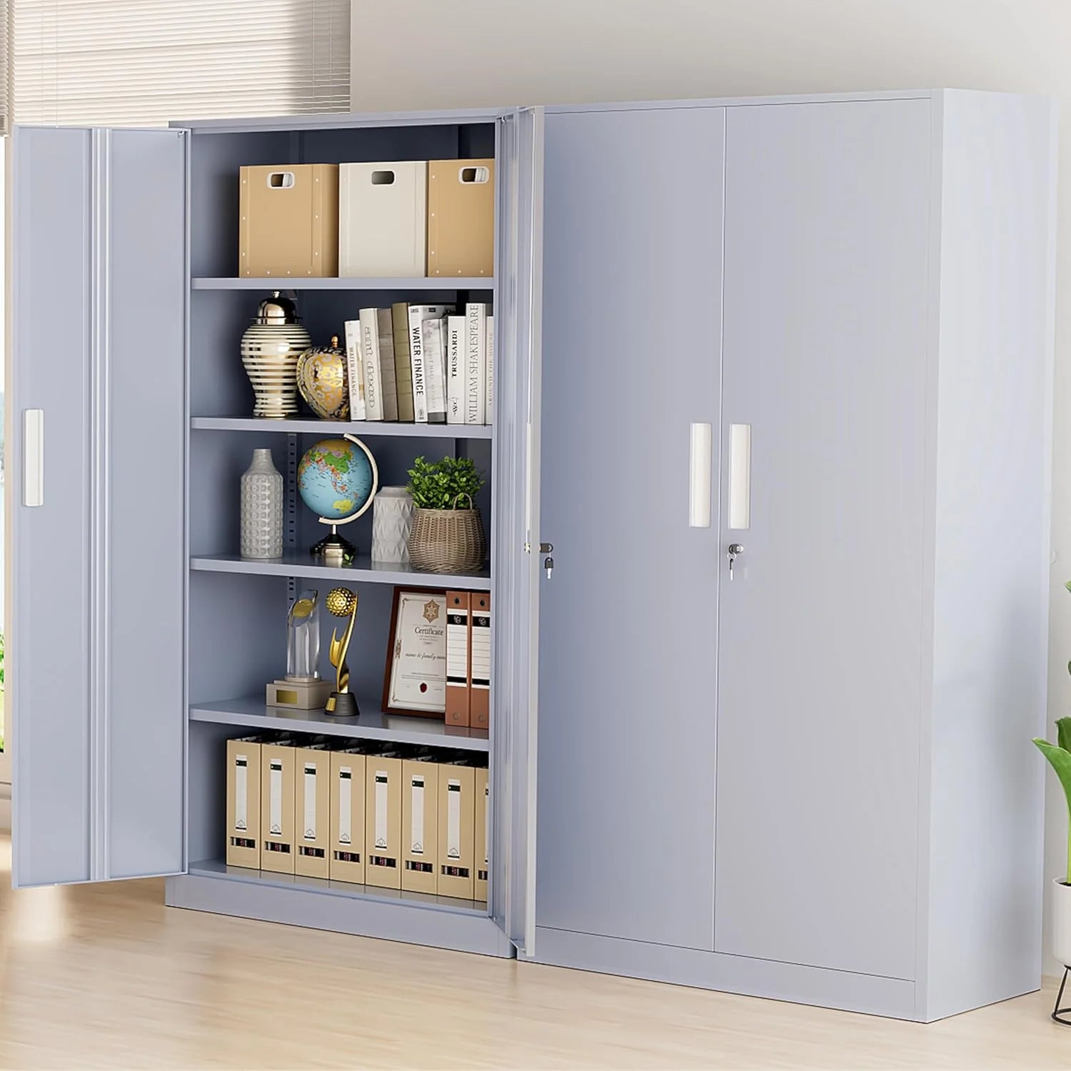 Greenvelly Metal Storage Cabinet, 72 Black Locking Metal Cabinet with 2 Doors and 4 Adjustable Shelves, Lockable Garage Storage Cabinets for Home Office, Garage, Kitchen, Living Room