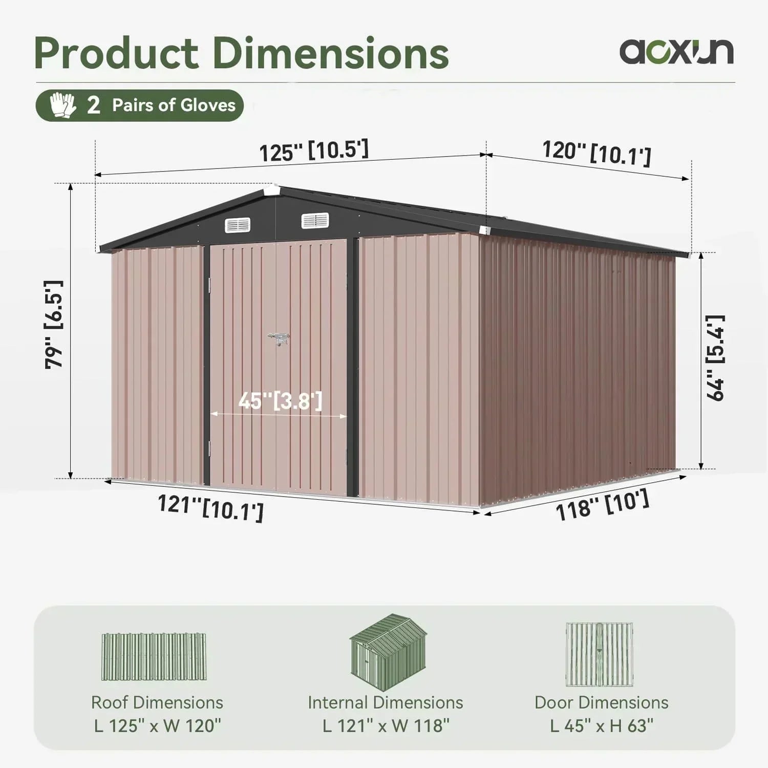 Aoxun 6.2x4 FT Shed Outdoor Storage Shed Metal Garden Shed Sloping Roof Tool Shed Bike Shed