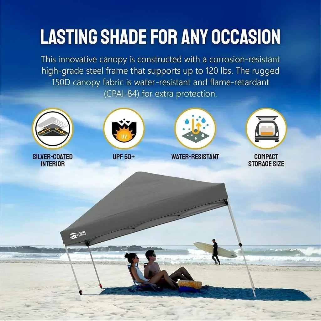 10x10 Pop-Up Awning One-Click Installation Beach Tent Outdoor Sunshade Silver Coated Top