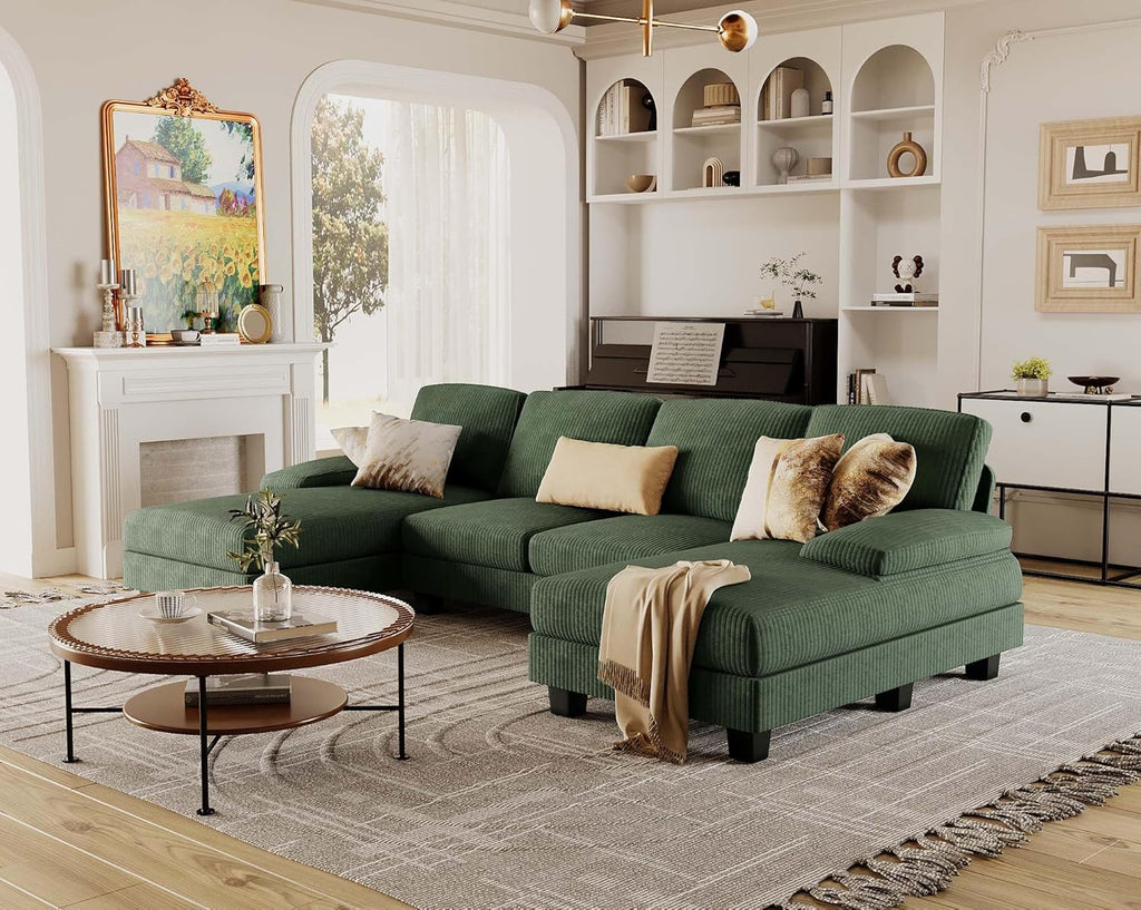 Furmax Sectional Couches for Living Room U-Shaped Sofa Couch Linen Fabric 4 Seat Sofa Set