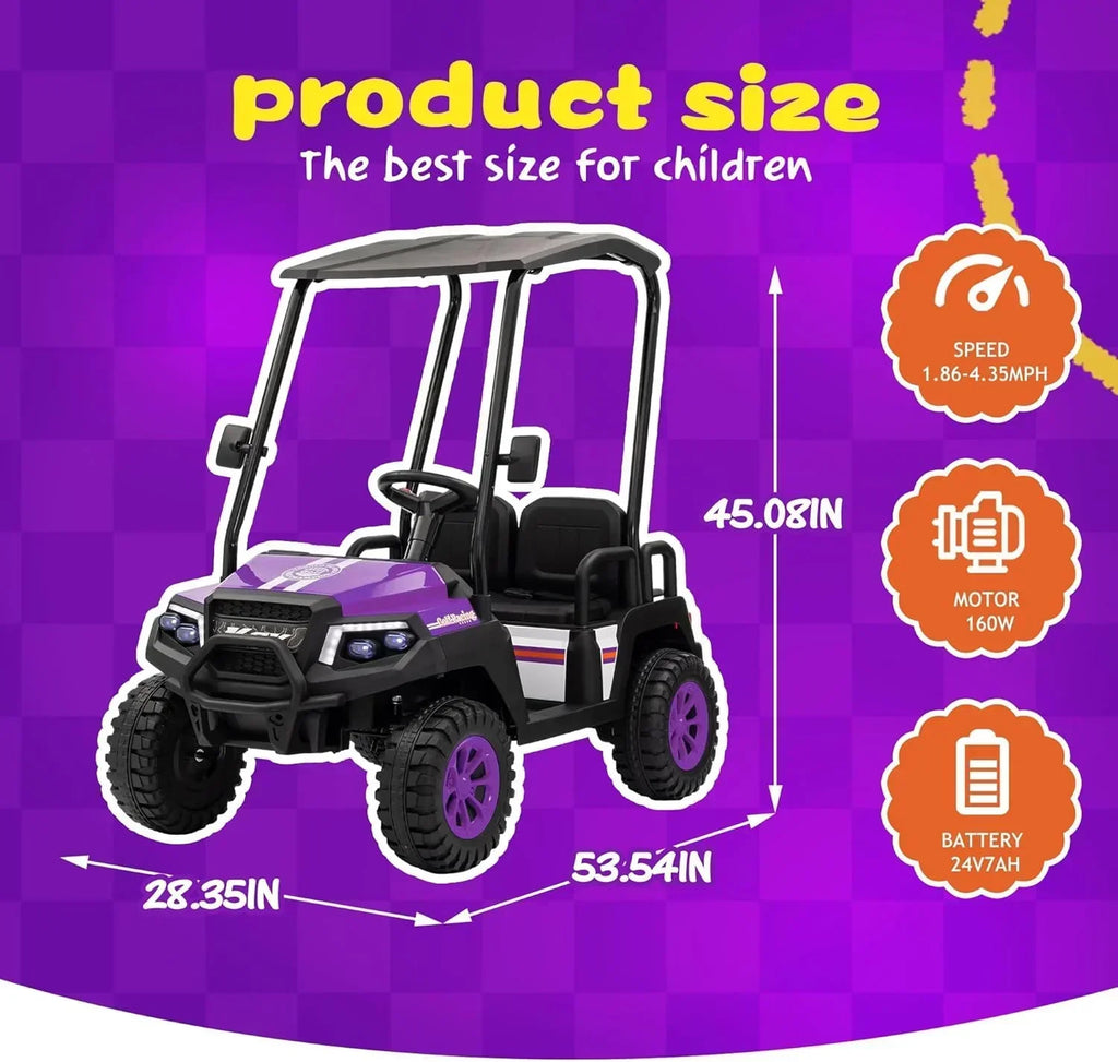 24V 7AH Children's Golf Cart with Remote Control Removable Awning 4-Wheel Spring Suspension