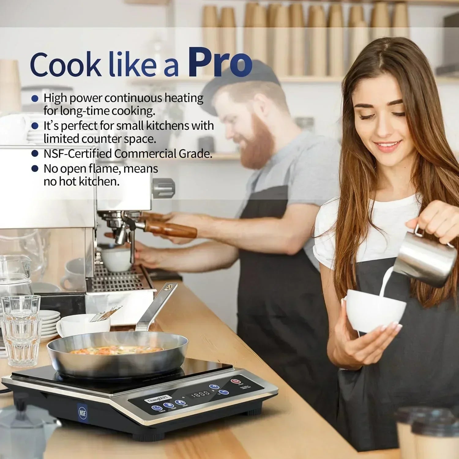 Induction Cooktop Portable Cooker with 8-inch Heating Coil Stainless Steel Countertop Burner