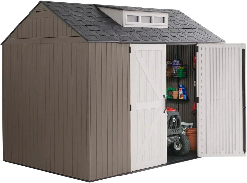 Rubbermaid Resin Outdoor Storage Shed With Floor Weather Resistant Gray Organization for Home