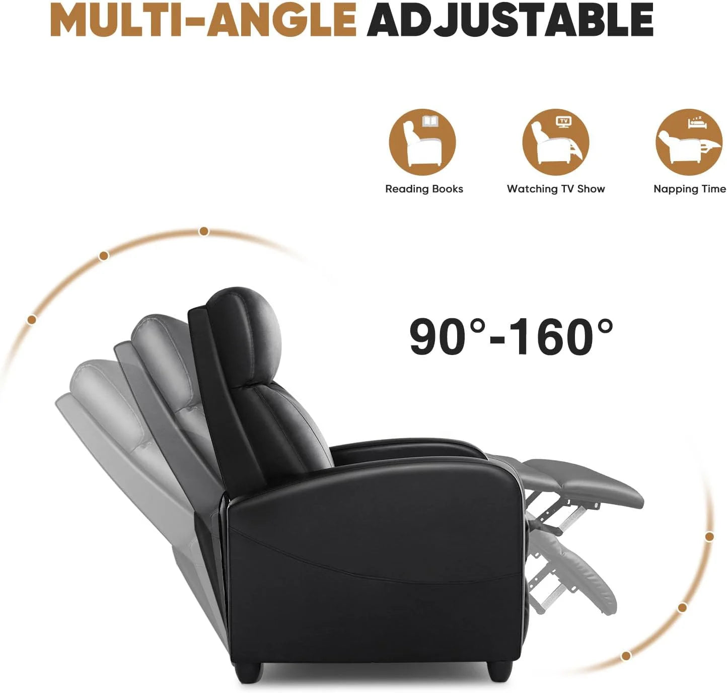 DUMOS Recliner Chair for Adults, Massage Reclining Chair for Living Room, Adjustable Home Theater Seating Single Sofa with Padded Seat Backrest and Footrest, Linen, Grey