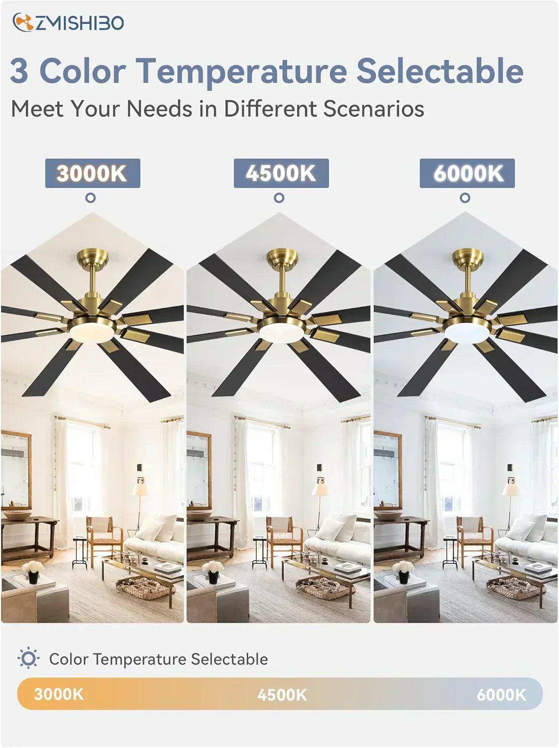 Zmishibo 72-inch large ceiling fan with lighting and remote indoor/outdoor