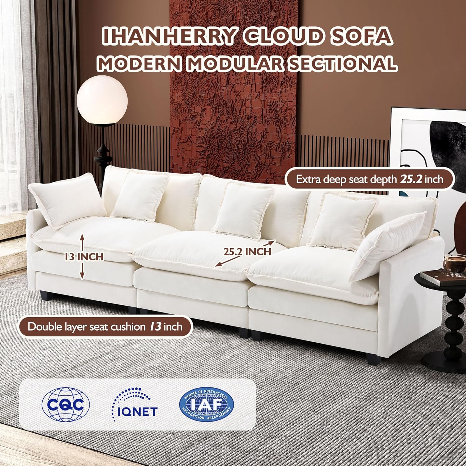 ihanherry 146-inch U-shaped modern sofa modular area cloud sofa