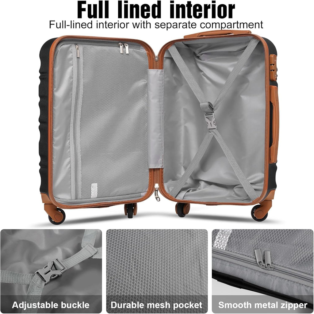 LONG VACATION 6 Piece Luggage Set Carry on Suitcase with ABS+PC hardshell Spinner Wheels