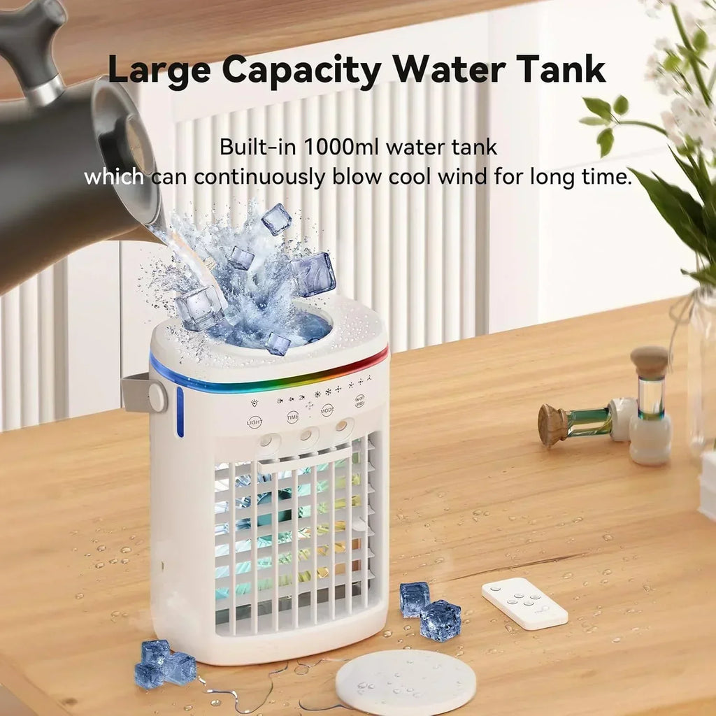 Portable Air Conditioner,Cooling Fan with 3 Speeds 3 Modes 2-8H Timer 1000ml Water Tank